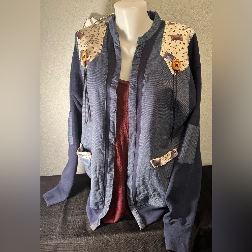 Women’s Unbranded Cardigan Grannycore Sewing Theme Denim Size M-L